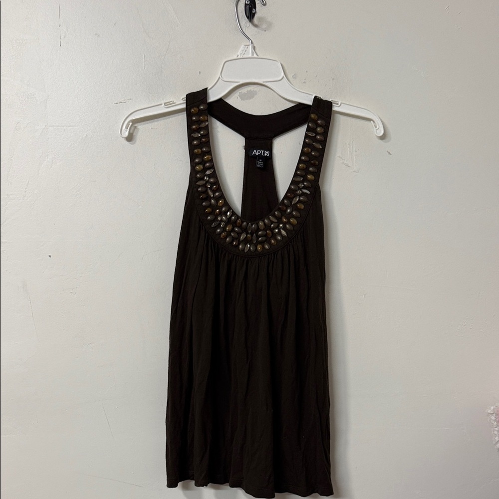 Apt. 9 Brown Sleeveless Top with Beaded Neckline Y2K